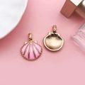 Pink enamel shell pendant with gold plating and textured back for DIY jewelry making - Pink Large Shell 20x26mm