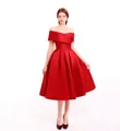 Eleganter burgunderroter Satin-Cocktailkleid mit schulterfreiem Schnitt und weitem Rockteil - US Größe 22W / Rot