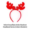 Red Christmas reindeer antler headband with white snowflakes and plush velvet texture - TK-07R (Red Velvet Snowflake Antler Bow Headband)