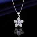 Elegant silver flower pendant necklace with central round crystal and pavé petals - Xl-156 [comes With Box And Chain]