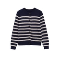 Cardigan in maglia a righe blu navy e bianco con girocollo e bottoni classici - S / A righe