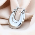 Polished silver U-shape hoop earrings on beige silk, minimalist stainless steel jewelry - Smooth U-Shape / Silver