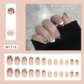 French tip press-on nails in translucent nude with black leopard pattern, style W1718 - W1718 French Leopard