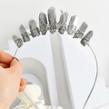 Silver crescent moon headband featuring raw grey crystal points and handcrafted wire wrap - Silver
