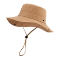 Khaki wide-brim sun hat for women with adjustable chin strap for outdoor activities - Light Camel