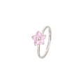 Minimalist silver flower ring featuring delicate pink heart-shaped petals and gemstones - Silver - Pink Zirconia
