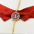 18k gold plated bracelet with a round abalone shell pendant featuring the letter I - Letter I