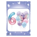 Blue and purple butterfly balloon set featuring gradient number 6 for 6th birthday decor - Number 6 Style