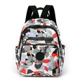 Mochila pequeña de nailon para mujer con estampado floral y múltiples bolsillos con cremallera - Nenúfar Rojo