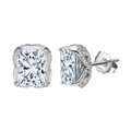Elegant S925 sterling silver stud earrings with sparkling rectangular 8A zircon stones - Lze24-p