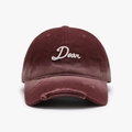 Distressed burgundy baseball cap with white Dear embroidery and vintage washed cotton finish - Burgundy