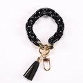 Minimalistische zwarte acryl ketting sleutelhanger met gouden sluiting en leren kwastje - Zwart