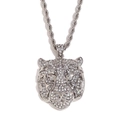 Hip hop tiger head pendant necklace with silver finish and sparkling full pavé crystals - Full Zirconia Tiger Head Pendant Rope Chain Men's Necklace - Steel Color