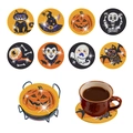 Set di 8 sottobicchieri diamond painting Halloween con gatti neri e zucche intagliate - Stile Halloween Colorato E Supporto