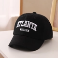 Macro view of black cotton baseball cap with white Atlanta Georgia 3D embroidery - 54cm (3-8 Years) / Black