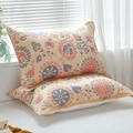 Pair of four-layer cotton pillow towels with beige ethnic floral print and elastic bands - Yellow Ice Dream