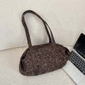 Shopper-Tasche mit Leopardenmuster aus Wildlederimitat und großem Fassungsvermögen für Damen - Braun