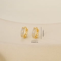 Detail view of gold zircon hoop earrings with 1.3cm height and 0.3cm width measurements - One Pair / Gold (E071437k4)