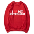 Red crewneck sweatshirt with I Love My Boyfriend heart print and long sleeves - Red Slogan