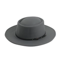 Classic grey felt wide brim boater hat with black leather band and gold buckle detail - Leather Belt / Gray