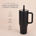 Leakproof 40oz black insulated straw tumbler with handle for cars and travel - 40oz / Black