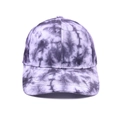Detail of purple and white tie-dye cotton baseball cap with a six-panel crown - Tie-dye Style 3