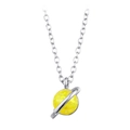 Close-up of a silver planet necklace featuring a yellow opal sphere with a sleek star ring - Silver-Yellow Opal