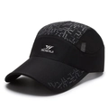 Gorra deportiva transpirable de secado rápido negra con paneles de malla y patrones grises - Ajustable / Negro