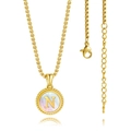 Collier en acier inoxydable doré avec pendentif nacre lettre N et bord perlé - Plaqué Or 18K / Or - Lettre N
