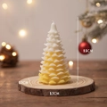 Christmas tree candle in white to yellow gradient on rustic wooden base with dimensions - Yellow Cedar Christmas Tree (Lime Basil & Mandarin) / 5.7x9.5cm