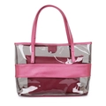 Fashionable transparent PVC tote bag with magenta trim and matching inner pouch - Rose Red