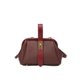 Dark red and brown lychee textured leather handbag with a metal kiss lock and shoulder strap - Red