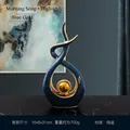 Modern blue and gold ceramic abstract sculpture ornament for home decor display - Morning Song Tall Style Blue Gold - Large