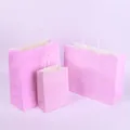 Pink kraft paper shopping gift bags with white rope handles in three assorted sizes - Purple; 15*8*21 (small Vertical)