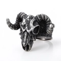 Vintage-Punk-Ziegenschädel-Ring aus oxidiertem Stahl mit detaillierten Widderhörnern - US 12 / Antiksilber