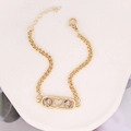 Detail of gold Cuban link bracelet with rainbow zircon heart and smiley face charms - Smiley Heart Combination (16#)