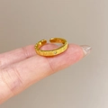 Adjustable gold butterfly ring with brushed texture finish and S925 engraving - Brushed Single Stone