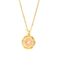 Collana rosa con fiori in finitura dorata con perle e pietre di zircone da donna - Rosa Fiore a Quattro Foglie-Oro 0243