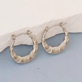 Chic silver stainless steel hoop earrings with textured geometric grid pattern in silver color - Silver Style K7-43