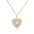 Collar de cadena de cuerda chapado en oro de 18K con colgante de corazón de circonitas - Oro Corazón Piedra Blanca