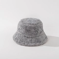 Close-up of the plush gray faux fur texture on a warm winter bucket hat for adults - M(56-58cm) / Gray