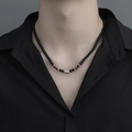 Men's titanium steel necklace with black agate beads and brown tiger eye stones - Yellow Tiger Eye Necklace (L055-B)