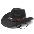 Black faux suede western cowboy hat with brown leather band and silver bull head buckle - M (56-58cm) / Black