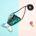 Sequin mermaid tail crossbody coin purse for kids in green and silver dual-tone glitter - Light Green