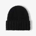 Warme zwarte gebreide muts met stijlvolle gekrulde woltextuur voor de winter - Eén maat / Zwart