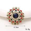 Vintage-Blumenanhänger mit roten und blauen Strasssteinen und Bronzebasis, 4,5 cm - Retro Strassblüte (Tintenblau)