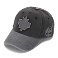 Detail of grey washed cotton baseball cap featuring embroidered maple leaf and Canada logo - Dark Grey Light Grey Contrast (#7)