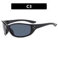 Gafas de sol de ciclismo Y2K con montura negra brillante y detalles de remaches plata - Montura Negra Lente Gris