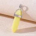 Polished hexagonal natural yellow crystal column pendant with silver metal bail - Luminous Yellow