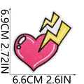 Detailed view of heart and lightning embroidery patch with precise size measurements - No. 29 (Heart with Lightning)